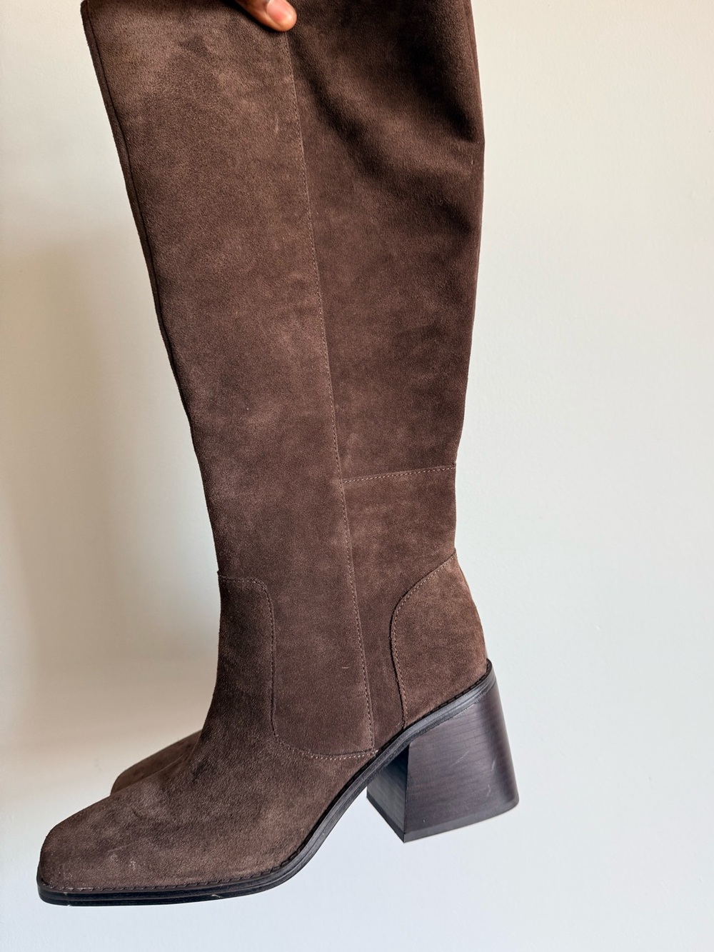 Vince Camuto Brownie Cholocate Suede Knee-High Block Heel Boots WIDE CALF